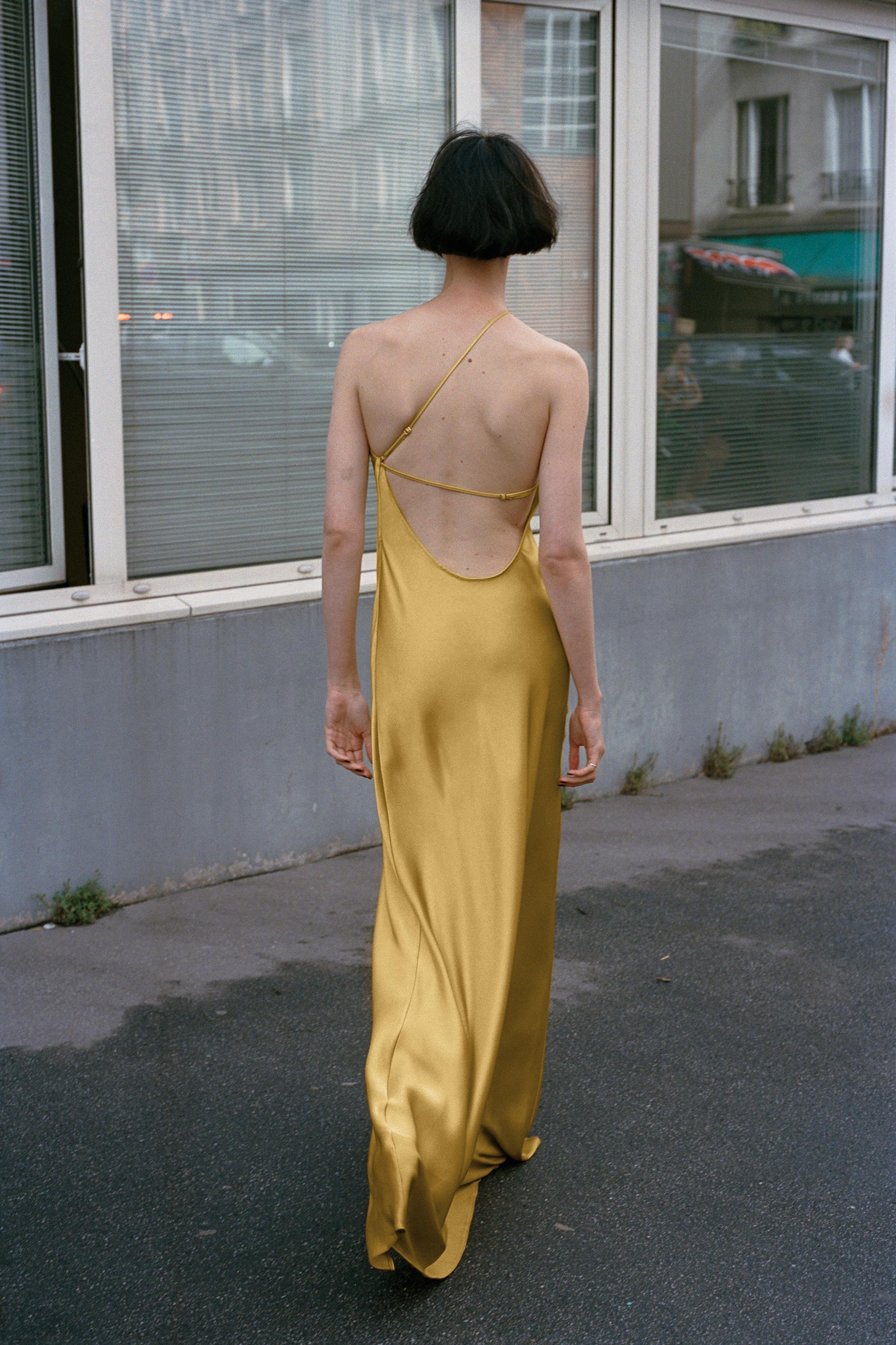 zara yellow satin dress Voluminous Effect Mini by Zara ZARA GOLD/MUSTARD SATIN COWL NECK