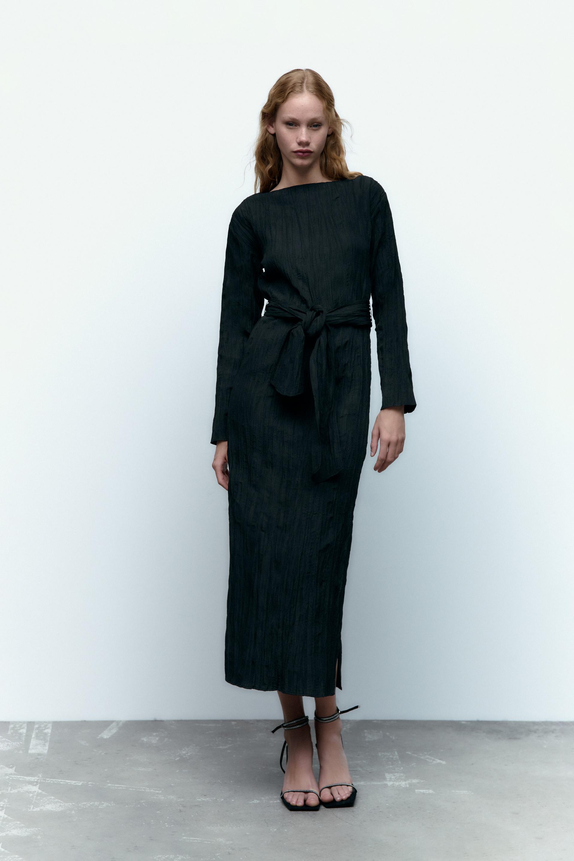 しわ風加工入りワンピース ブラック Zara Japan 日本 しわ風加工入りワンピース ブラック Zara Japan 日本