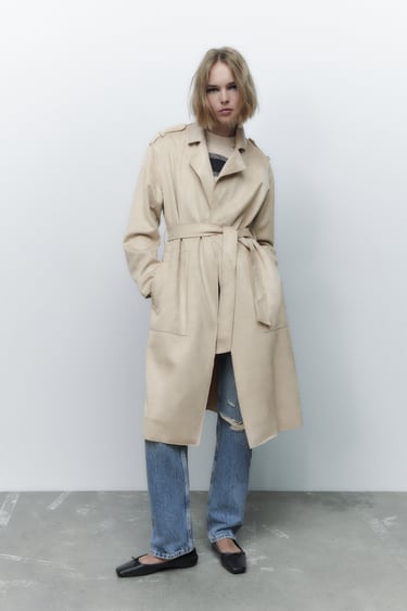 Image 0 of FAUX SUEDE TRENCH COAT WITH BELT from Zara