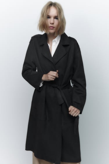 Image 0 of FAUX SUEDE TRENCH COAT WITH BELT from Zara