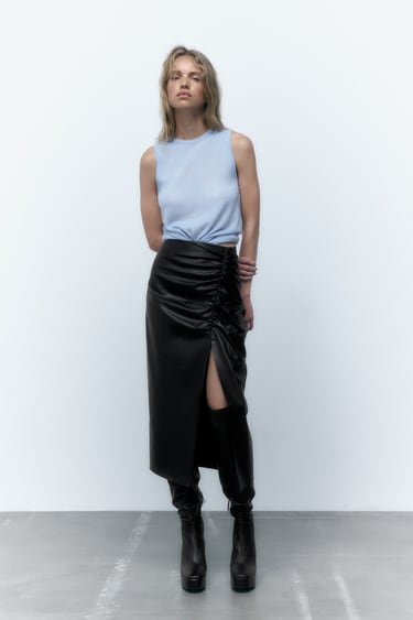 Image 0 of RUCHED FAUX LEATHER SKIRT from Zara