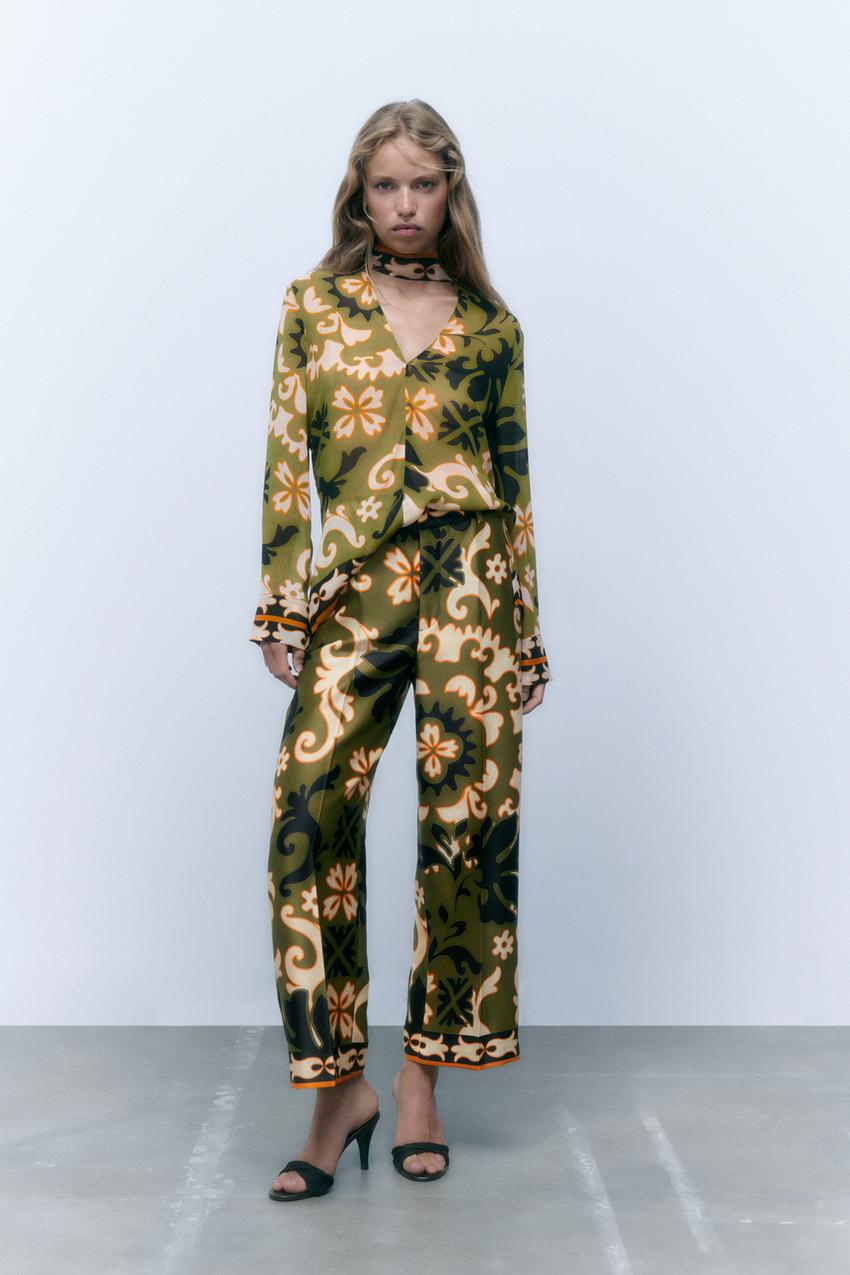 Zara floral blouse with bow Clearance