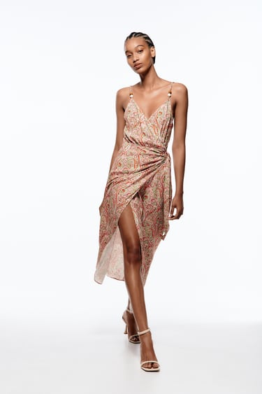 PRINTED WRAP DRESS WITH TIE DETAIL