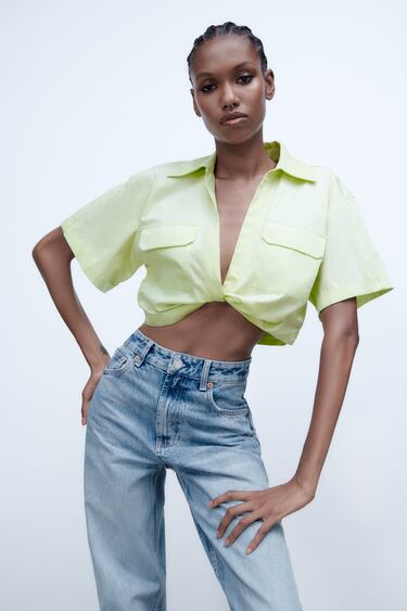 Image 0 of CROPPED SHIRT WITH KNOT from Zara