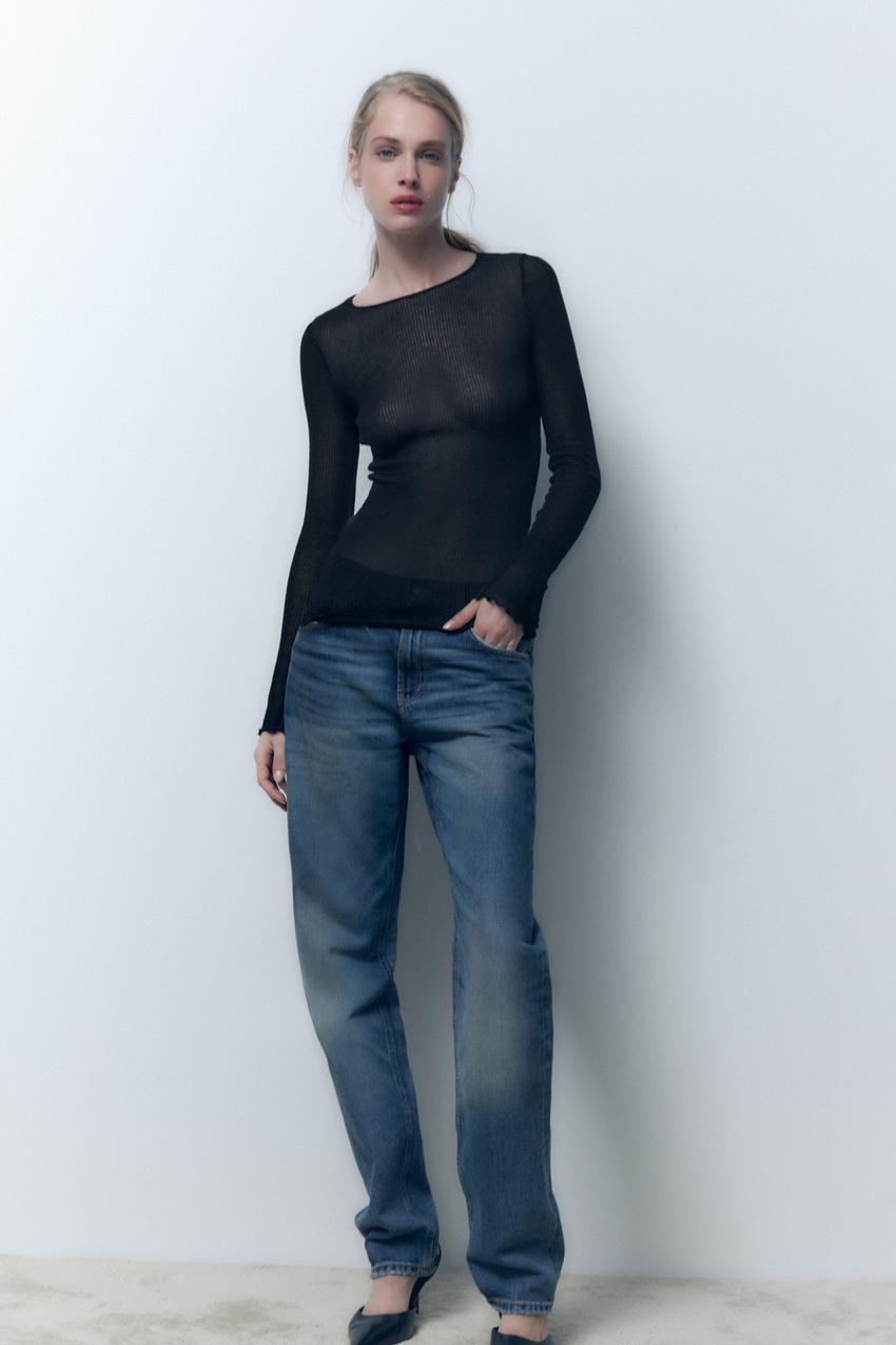 Zara black ribbed top Clearance