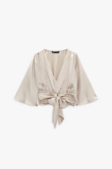 Image 0 of SATIN EFFECT TIED TOP from Zara