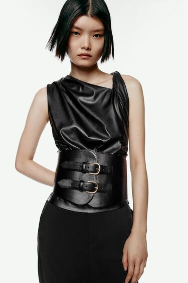 Image 0 of FAUX LEATHER DRAPED TOP from Zara