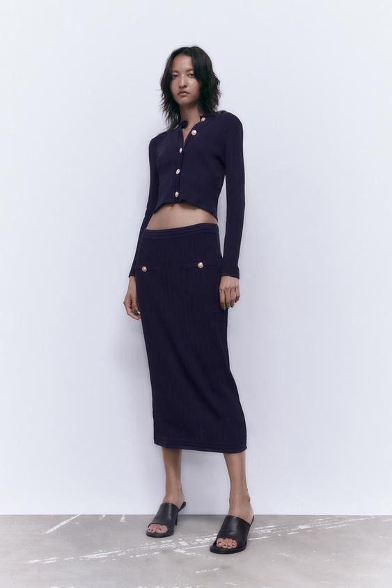 Zara ribbed skirt with buttons Clearance
