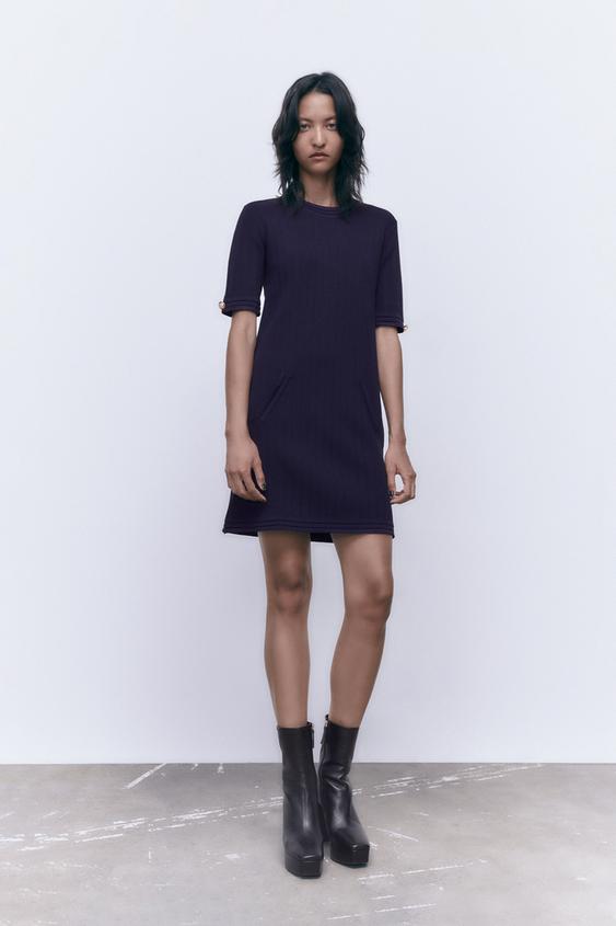 ゴールドボタン ニット ミニ ワンピース ネイビーブルー Zara Japan 日本 ゴールドボタン ニット ミニ ワンピース ネイビーブルー Zara Japan 日本