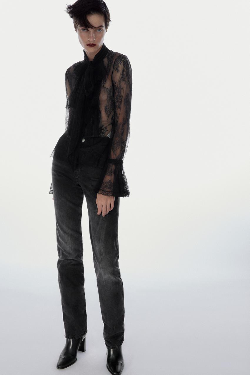 Zara black blouse with bow Clearance