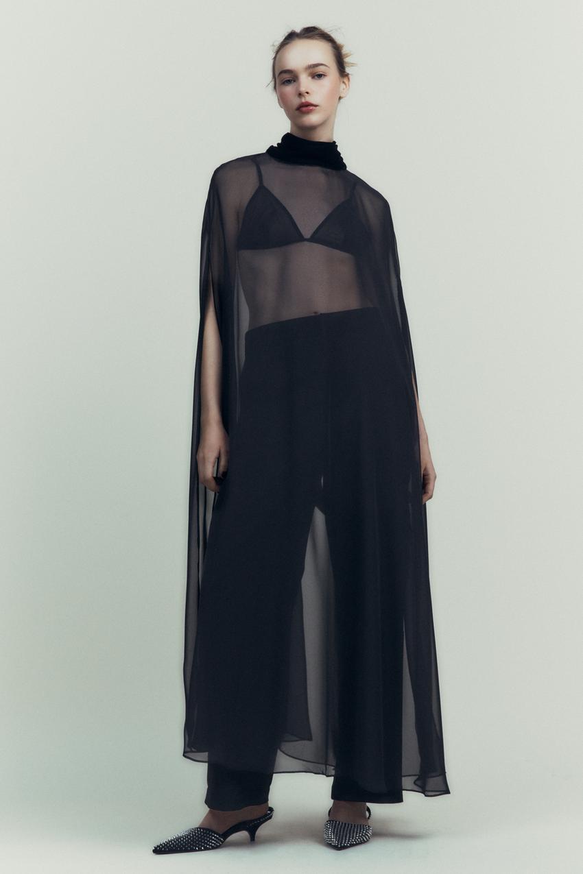 Zara long black velvet cape Clearance