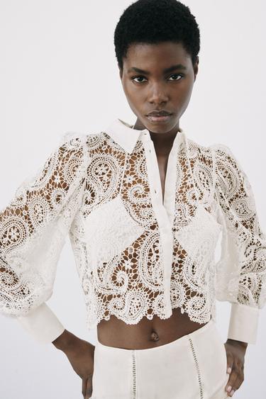 BLUSA PLUMETI ENCAJE - Blanco roto | ZARA España