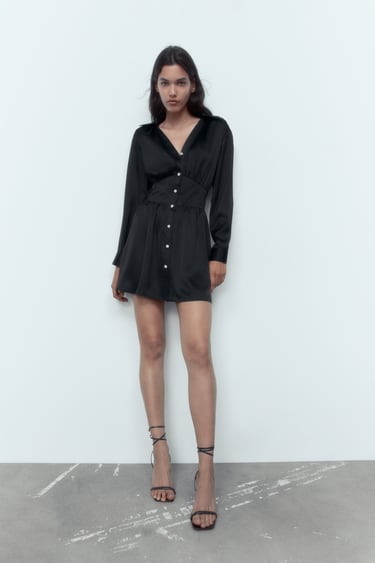 Image 0 of SATIN MINI DRESS WITH RHINESTONE BUTTONS from Zara