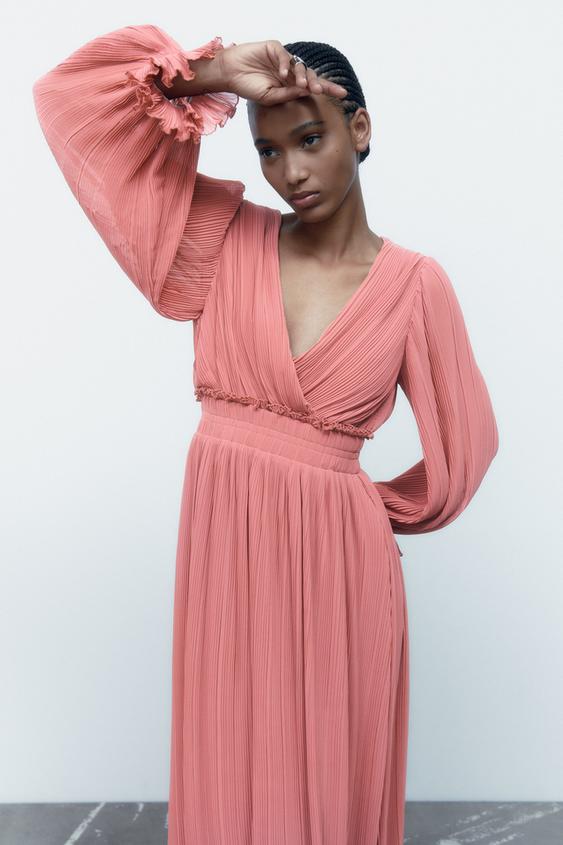 プリーツミディワンピース ミディアムピンク Zara Japan 日本 プリーツミディワンピース ミディアムピンク Zara Japan 日本