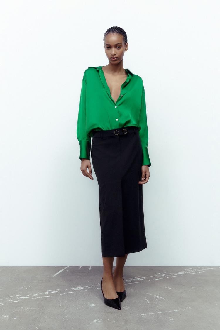 Zara satin green shirt clearance