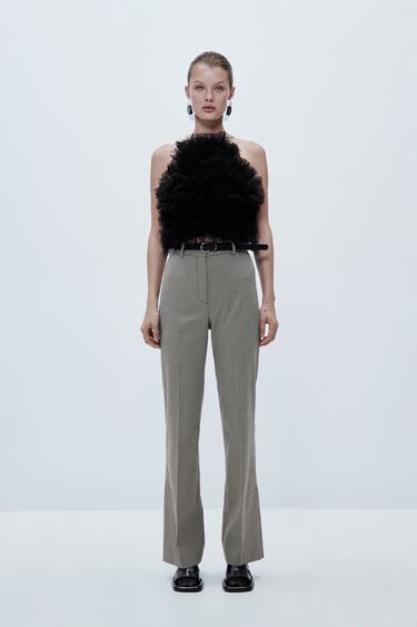 BELTED HOUNDSTOOTH PANTS
