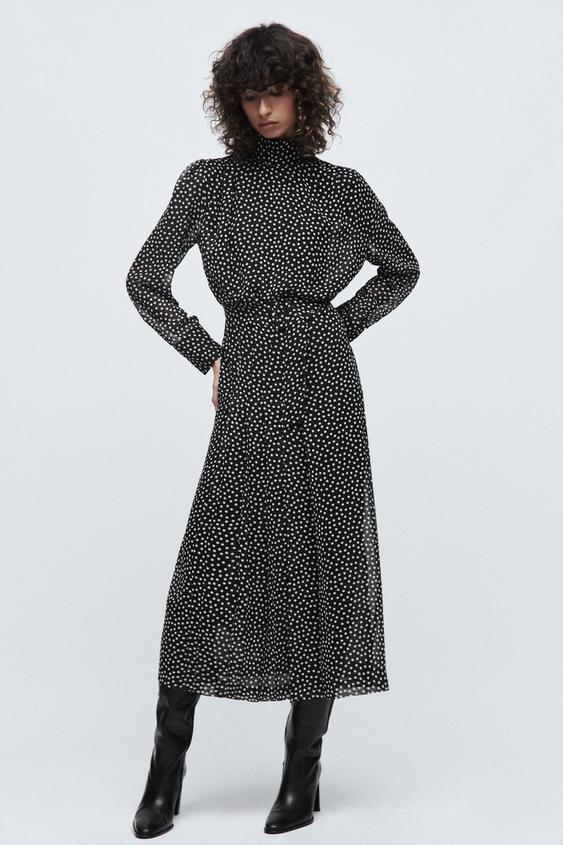 ドット柄ワンピース ホワイト ブラック Zara Japan 日本 ドット柄ワンピース ホワイト ブラック Zara Japan 日本