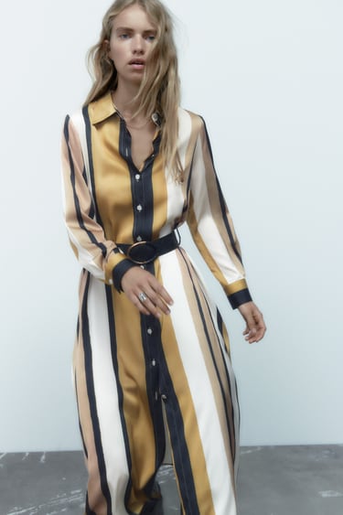 Image 0 of STRIPED BELTED SHIRT DRESS from Zara