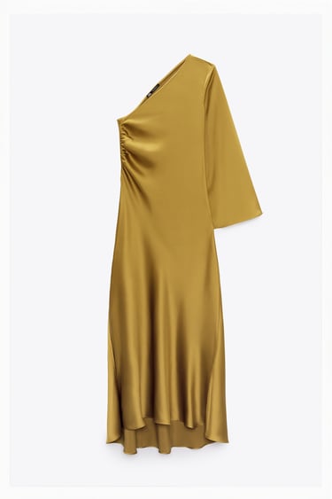 Image 0 of SATINY DRESS WITH ASYMMETRIC SLEEVE from Zara