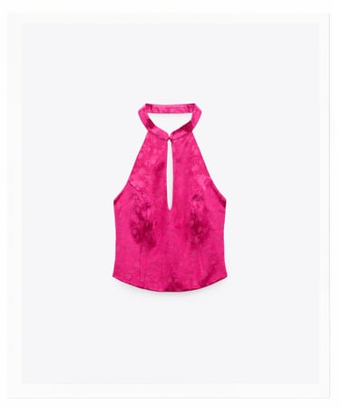 Image 0 of FLORAL JACQUARD HALTER TOP from Zara