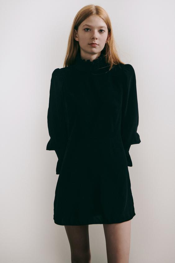 ミニ丈ベルベットワンピース ブラック Zara Japan 日本 ミニ丈ベルベットワンピース ブラック Zara Japan 日本