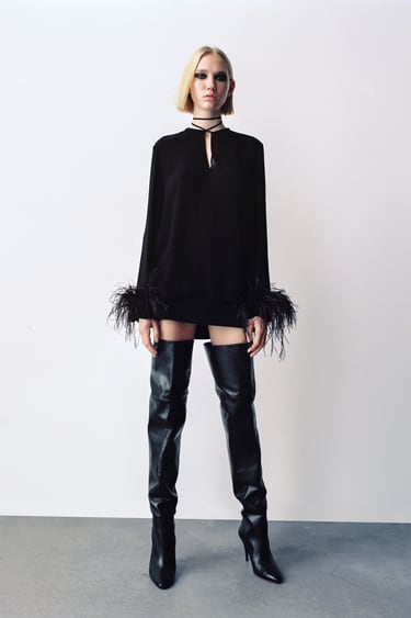 Image 0 of FLOWING BLOUSE WITH FEATHERS from Zara