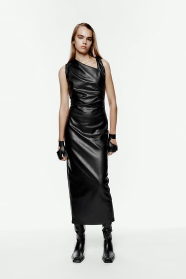 Image 0 of FAUX LEATHER MIDI DRESS from Zara