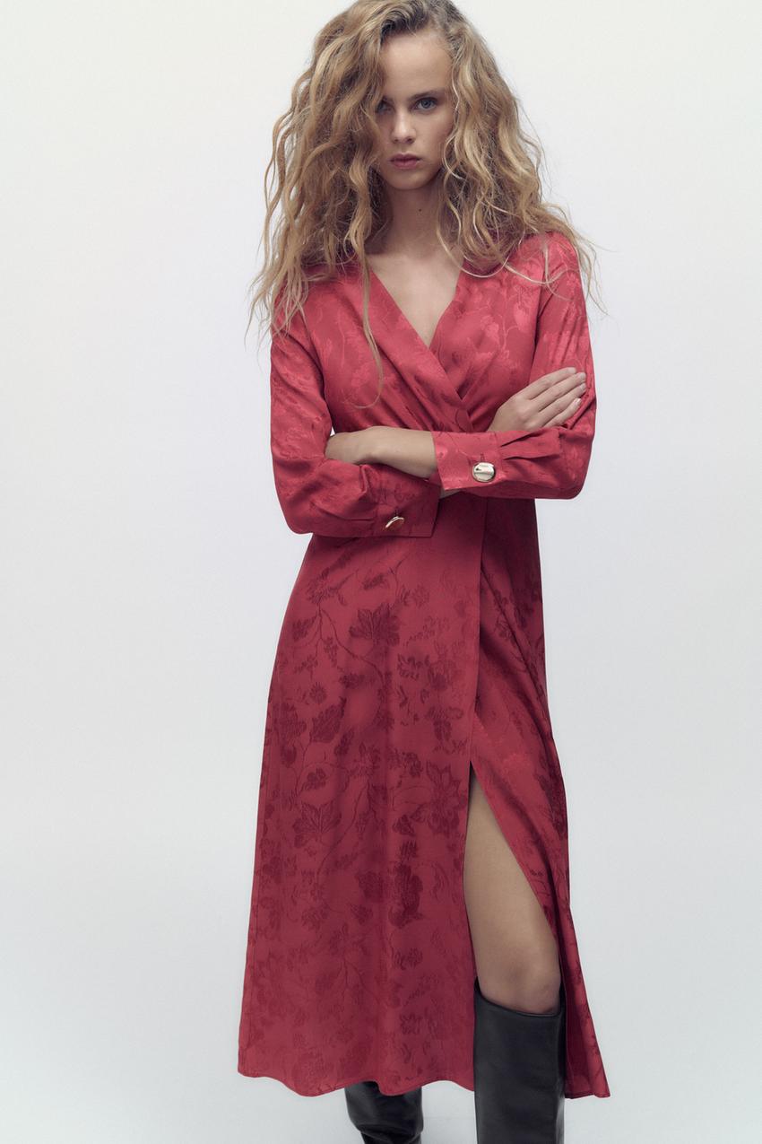 Zara jacquard dress red Clearance