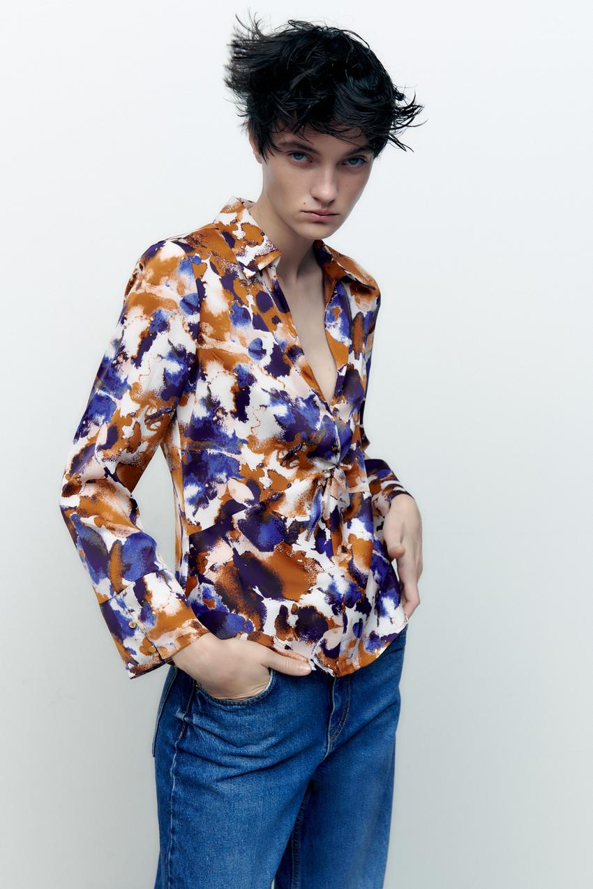 Zara knotted printed shirt Outlet
