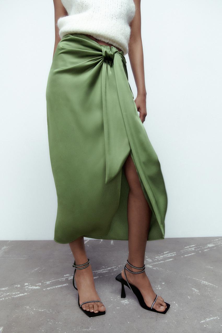 Satin green skirt zara Clearance
