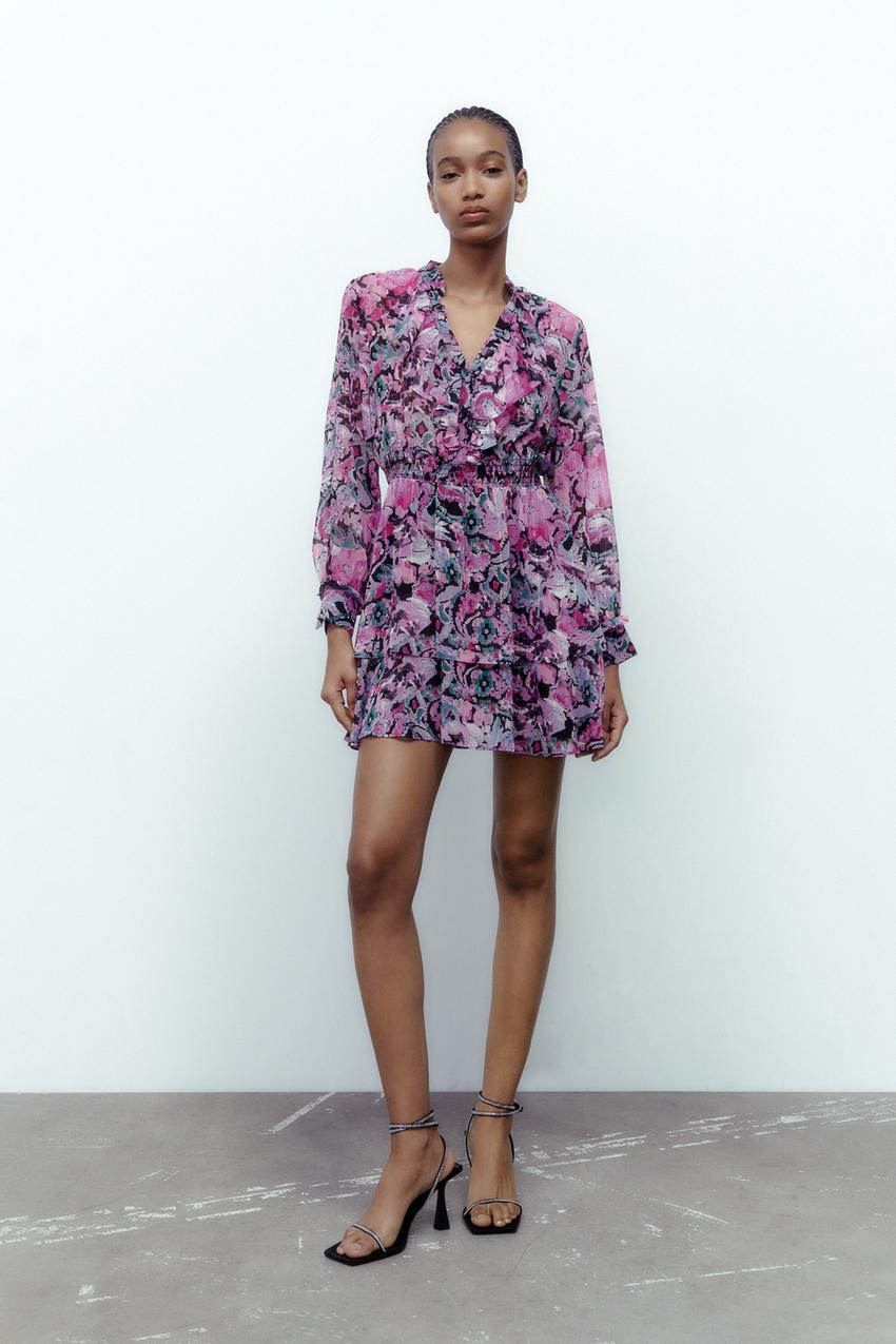 Zara floral print dress purple Clearance