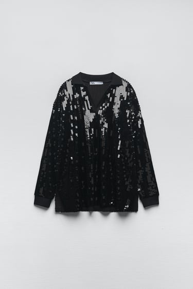 Image 0 of SEQUINNED KNIT POLO SHIRT from Zara