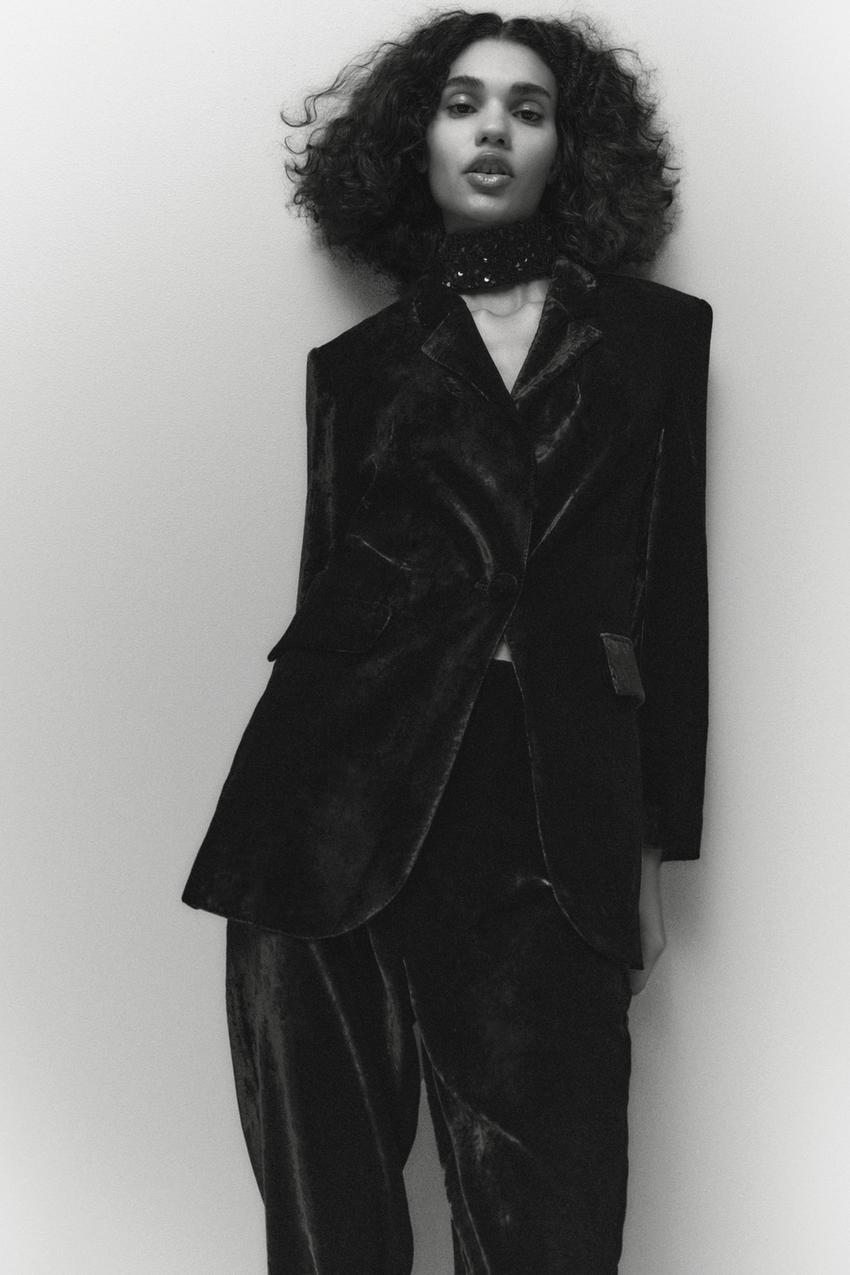 Black velvet trousers zara Clearance