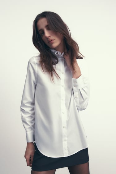 Image 0 of POPLIN BLOUSE WITH RUFFLED NECK from Zara
