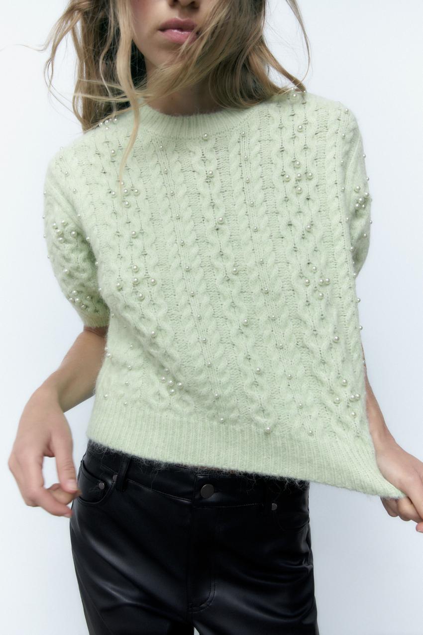 Zara sweater with pearls on sleeves Clearance