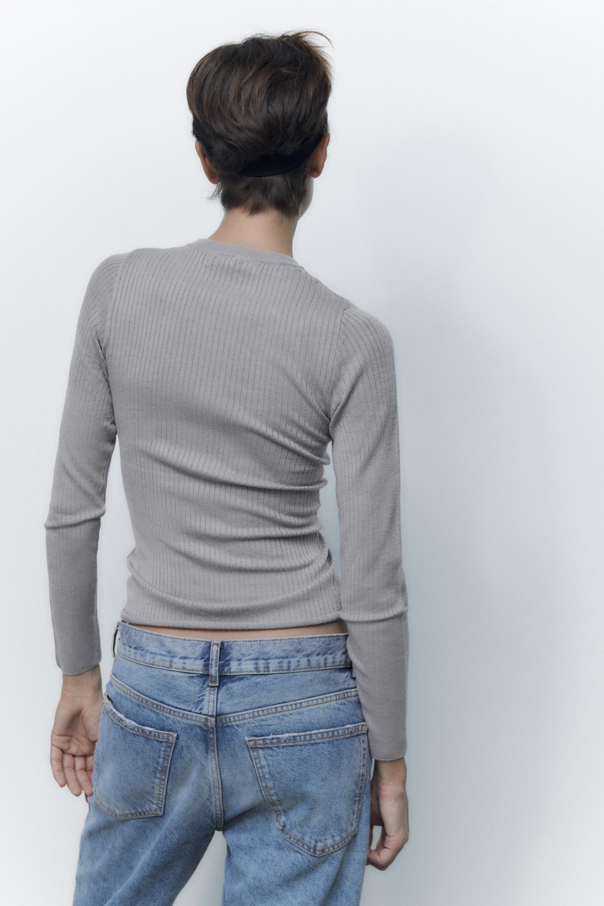 Zara - Ribbed Knit Sweater - M -Light Grey - Female