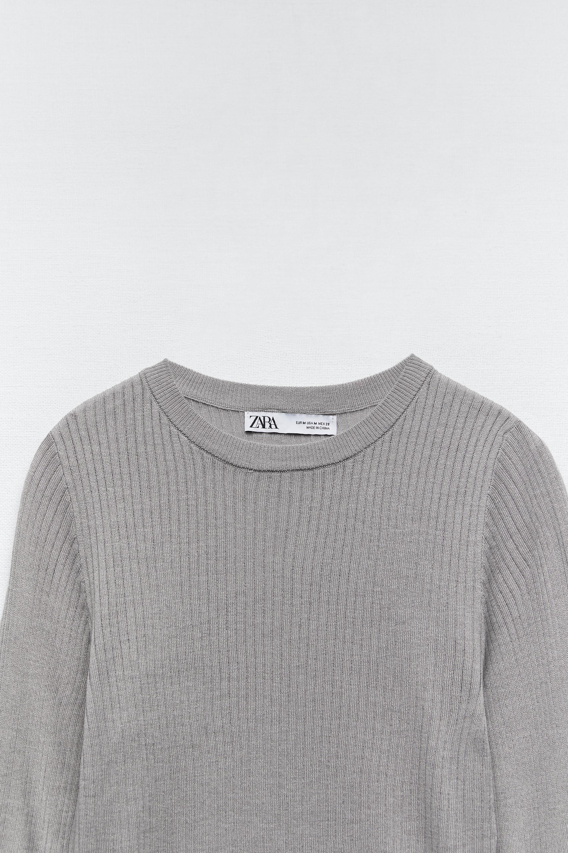 Zara - Ribbed Knit Sweater - M -Light Grey - Female