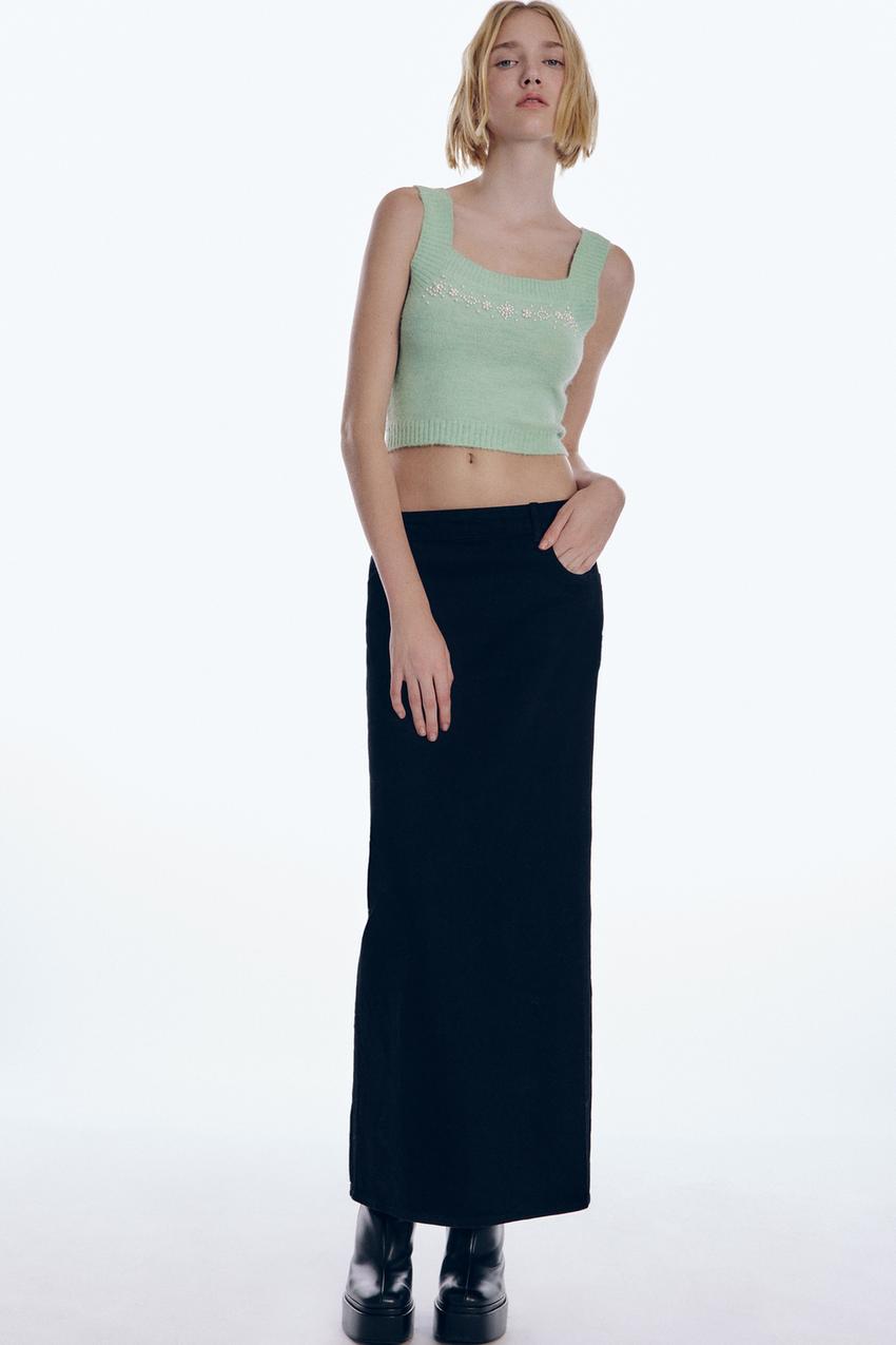 Zara knit top with faux pearls Clearance