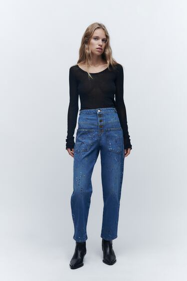 Image 0 of ZW THE RISE CROPPED PAINTER JEANS from Zara