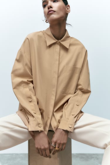 Image 0 of POPLIN SHIRT WITH BUTTONED SLEEVES from Zara