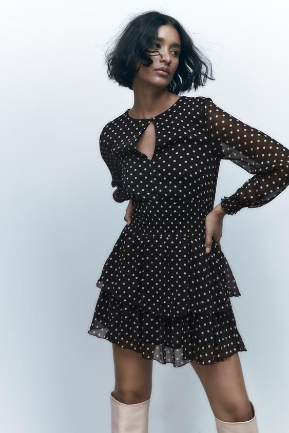 ドット柄ワンピース ブラック ホワイト Zara Japan 日本 ドット柄ワンピース ブラック ホワイト Zara Japan 日本