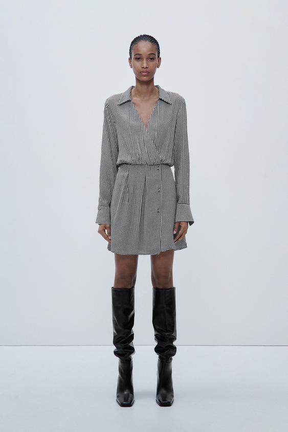 千鳥格子柄ミニワンピース ホワイト ブラック Zara Japan 日本 千鳥格子柄ミニワンピース ホワイト ブラック Zara Japan 日本