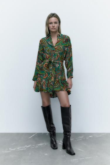 ミニプリント柄ワンピース グリーン Zara Japan 日本 ミニプリント柄ワンピース グリーン Zara Japan 日本