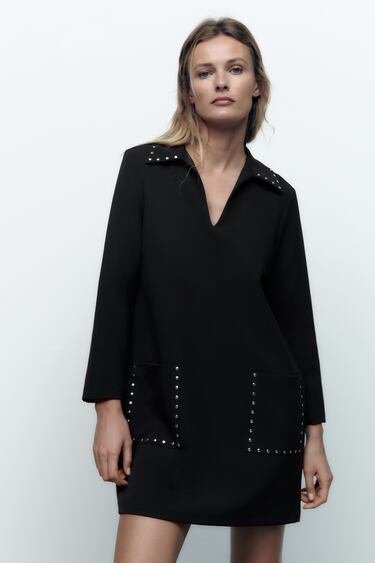 Image 0 of STUDDED POLO COLLAR DRESS from Zara