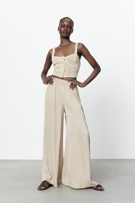 Pantalon fluide beige zara on sale