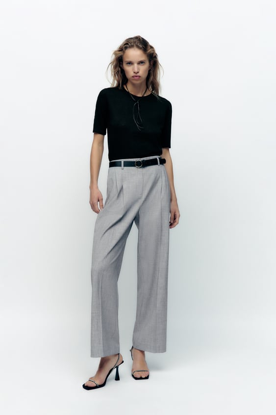 DARTED TROUSERS WITH BELT - Grey marl