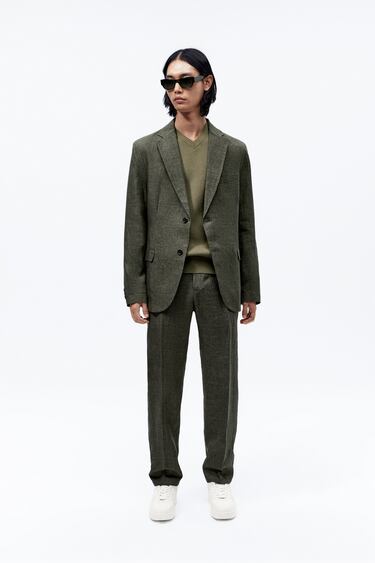 Image 0 of LINEN CHECK SUIT BLAZER from Zara