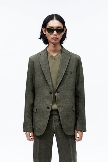 Image 0 of LINEN CHECK SUIT BLAZER from Zara