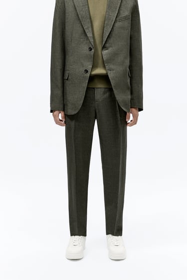 Image 0 of CHECK LINEN SUIT TROUSERS from Zara