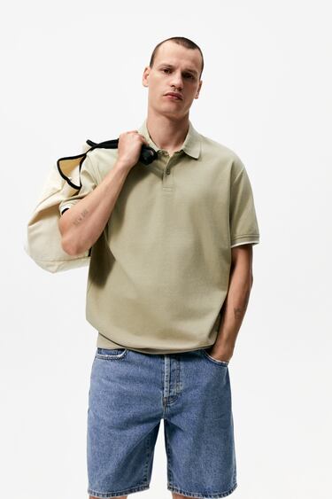 Image 0 of TEXTURED POLO SHIRT WITH CONTRAST DETAILS from Zara